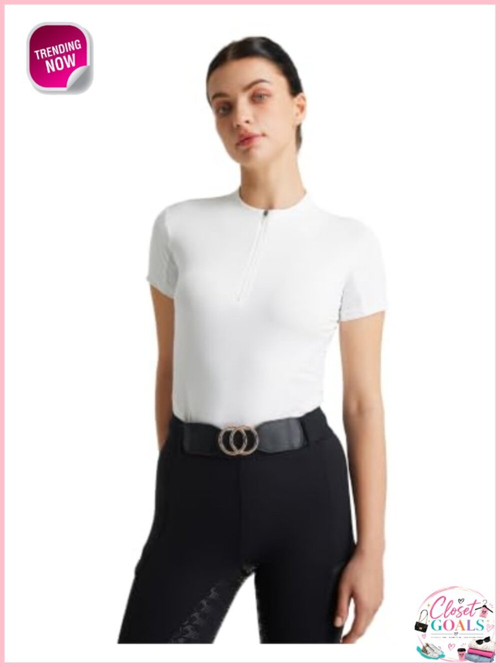 Womens Equestrian Shirt Short Sleeve Horse Riding Top UPF50+ Quarter Zip
